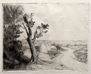 Krajobraz ze stosami słomy autorstwa Alphonse Legros