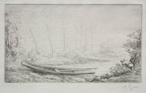 Wyjazd na ryby, we mgle. autorstwa Alphonse Legros