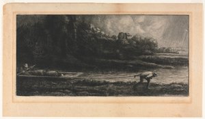 Krajobraz z łodzią. autorstwa Alphonse Legros