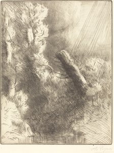 Wspomnienia z Fountainebleau w efekcie Rain Souvenir de Fountainebleau Rain. autorstwa Alphonse Legros