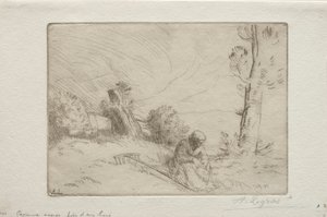 Chłop w pobliżu kamiennego ogrodzenia autorstwa Alphonse Legros