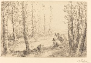 Odpocznij nad brzegiem rzeki Repos au bord de la riviere. autorstwa Alphonse Legros