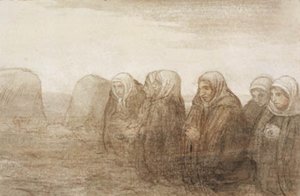 Sześć chłopskich żon modlących się na jesiennym polu autorstwa Alphonse Legros