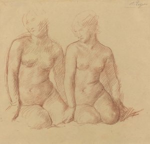 Studium dwóch postaci siedzących obok siebie. autorstwa Alphonse Legros