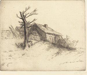 Kryty strzechą domek Chaumiere. autorstwa Alphonse Legros