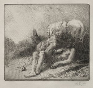 Dobry Samarytanin. autorstwa Alphonse Legros