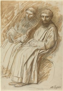 Dwóch mnichów siedzących w kościele autorstwa Alphonse Legros
