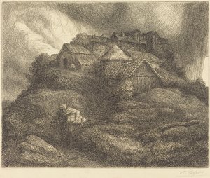 Wioska Saint-Pierre podczas burzy Wioska Saint-Pierre, efekt burzy. autorstwa Alphonse Legros