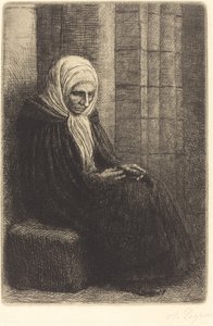 Kobieta siedząca pod ścianą, dziecko z głową na kolanach Femme assis, muraille au fond.... autorstwa Alphonse Legros