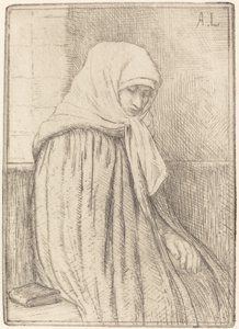 Młody chłop siedzący w kościele autorstwa Alphonse Legros