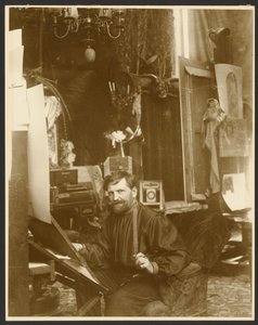[Autoportret w pracowni, Rue du Val-de-Grâce, Paryż]. autorstwa Alphonse Maria Mucha
