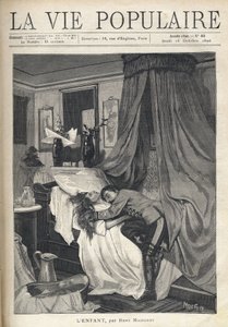 Zdesperowany żołnierz przytulił leżące w łóżku zwłoki kobiety. Ilustracja Alfonsa Marii Muchy (Alphonse Marie Mucha autorstwa Alphonse Mucha