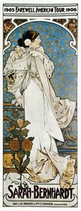 Plakat promujący trasę Farewell American Tour Sarah Bernhardt autorstwa Alphonse Marie Mucha