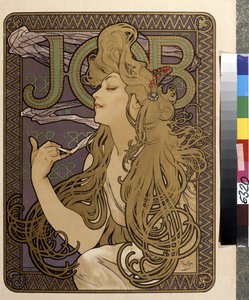 Plakat reklamowy do bibuły "Job". Grafika autorstwa Alfonsa Marii Muchy (Alphonse Marie Mucha autorstwa Alphonse Marie Mucha