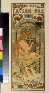 Plakat reklamowy dla drukarni "Cassan Fils, druk luksusowy, artystyczny i komercyjny" w Tuluzie. Plakat Alfonsa Marii Muchy (Alphonse Marie Mucha autorstwa Alphonse Marie Mucha