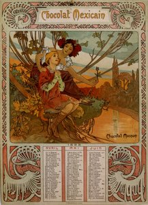 Kalendarz Chocolate Masson ilustrowany przez Muchę (1860 – 1939). czeski malarz secesyjny autorstwa Alphonse Mucha