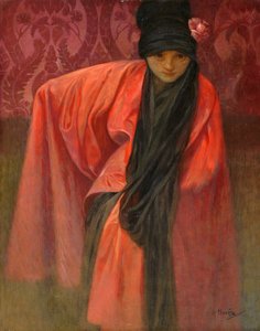 Dziewczyna w czerwieni par Mucha, Alfons Marie (1860-1939), ok. 1930 1914 - Tempera na płótnie, 60,5x47 - Kolekcja prywatna autorstwa Alphonse Mucha