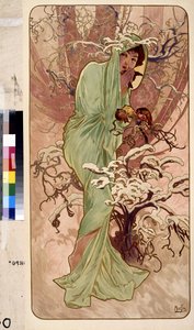 Zima (Seria alegorii na cztery pory roku). Grafika autorstwa Alfonsa Marii Muchy (Alphonse Marie Mucha