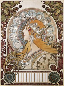 MUCHA, Alfons Maria (1860-1939). Zodiak. 1896. (67 x 48 cm). Plakat i kalendarz reklamujący magazyn „La Plume” (Pióro). Modernizm. Litografia