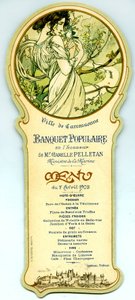 Menu popularnego bankietu zorganizowanego w Carcassonne 7 kwietnia autorstwa Alphonse Mucha
