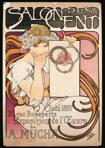 Plakat reklamujący wystawę A. Muchy w Salon des Cent autorstwa Alphonse Marie Mucha
