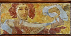 Kobieta z szalikiem autorstwa Alphonse Marie Mucha