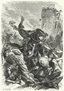 Hrabia Odo broniący Paryża przed Normanami, 886 (rycina)