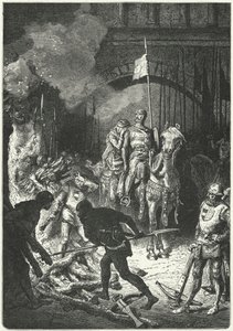 El Cid w towarzystwie swojej żony Dony Jimeny nadzoruje budowę stosu pogrzebowego Ahmeda, mauretańskiego króla Walencji