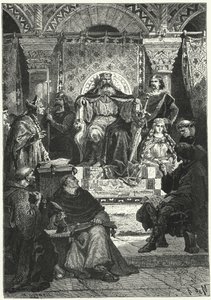 Spotkanie rady cesarza Karola Wielkiego (rycina) autorstwa Alphonse Marie de (after) Neuville