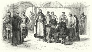 Proklamacja katolicyzmu jako religii królestwa gotyckiego w Hiszpanii na III Soborze Toledo, 589 (rycina)