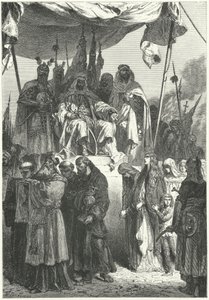 Saladyn ogląda pojmanych chrześcijan przechodzących obok niego po zdobyciu Jerozolimy autorstwa Alphonse Marie de (after) Neuville
