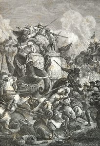 Śmierć Arcate Anaverdi Khana w bitwie pod Ambour, wojna karnatycka autorstwa Alphonse Marie de Neuville