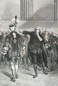 Mirabeau wykrzykuje: "Idź i powiedz tym, którzy cię wysłali, że jesteśmy tu z woli ludu i że wydostaniemy się stąd tylko siłą bagnetów". autorstwa Alphonse Marie de Neuville