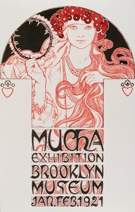 Plakat reklamowy Alphonse Mucha (1860-1939) do „Mucha Exhibition, Brooklyn Museum”, 1921 - Plakat reklamowy Alphonse Mucha do wystawy Mucha w Brooklyn Museum w Nowym Jorku, 1921 Dim