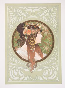 Bizantyjskie głowy: brunetka, 1897. autorstwa Alphonse Mucha