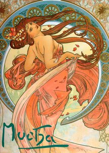 Taniec Z cyklu Sztuka, 1898 autorstwa Alphonse Mucha