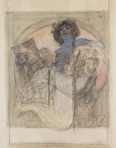 Siedząca kobieta – studium do plakatu, 1897 autorstwa Alphonse Mucha
