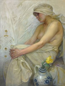 Siedząca dziewczyna. Około 1914 r. autorstwa Alphonse Mucha