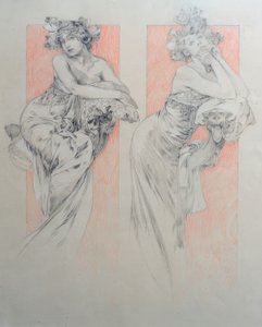 Rysunek wstępny dla panelu 12 autorstwa Alphonse Mucha