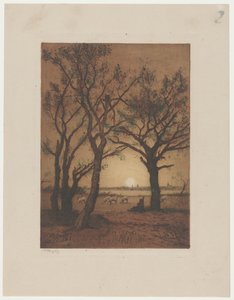 Krajobraz z owcami o zachodzie słońca Wieczorny krajobraz z owcami w Drenthe autorstwa Alphonse Stengelin (signed by artist)