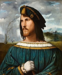 Portret dżentelmena (znanego jako Cesare Borgia). Zaraz wracam. 1500 i 1524