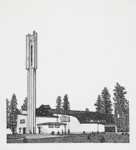 rysunek kościoła Trzech Krzyży autorstwa Alvar Aalto