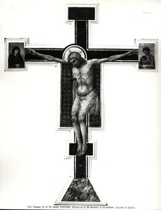 Ukrzyżowanie (tempera na panelu) (zdjęcie czarno-białe) autorstwa Ambrogio Bondone (school of) Giotto