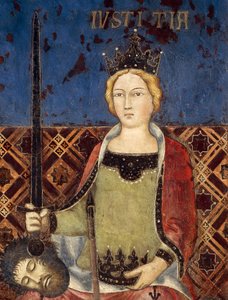 Alegoria dobrego rządu, sprawiedliwość, fragment z Alegoria i wpływ dobrego i złego rządu na miasto i wieś autorstwa Ambrogio Lorenzetti
