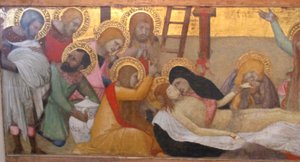 Ambrogio Lorenzetti, madonna z dzieciątkiem i świętymi maddaleną i martą, compianto, 02 autorstwa Ambrogio Lorenzetti