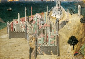 Miasto nad morzem, Ambrogio Lorenzetti (1290-ca 1348) Tempera i złoto na drewnie, 22,5x33,5 cm autorstwa Ambrogio Lorenzetti