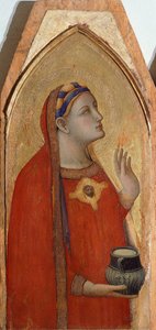 Maria Magdalena, fragment Tryptyku przedstawiający Madonnę z Dzieciątkiem z Marią Magdaleną i św. Dorotheą – Ambrogio Lorenzetti (1290-ca 1348), olej na desce autorstwa Ambrogio Lorenzetti