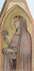 Św Dorothea, fragment Tryptyku przedstawiający Madonnę z Dzieciątkiem z Marią Magdaleną i Św. Dorotheą Ambrogio Lorenzetti (1290-ca 1348), olej na desce autorstwa Ambrogio Lorenzetti