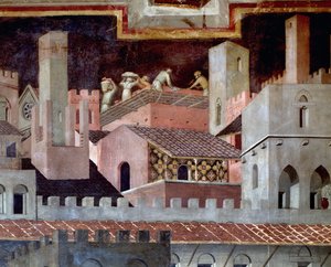 Skutki dobrego i złego rządu dla miasta i kraju. Szczegóły skutków dobrych rządów w mieście - 1338-1340, Fresco autorstwa Ambrogio Lorenzetti