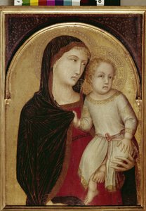 Dziewica z Dzieciątkiem (tempera i złoty liść na drewnie, ok. 1335) autorstwa Ambrogio Lorenzetti